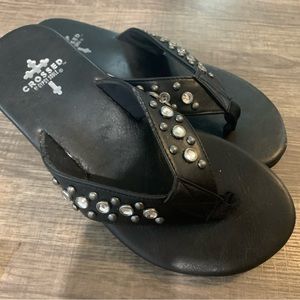 Crossed by Gypsy Soule- Black Wedge Sandals- Size 7